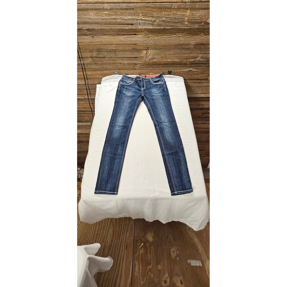 Cello Jeans Women Dark Wash Embroidered Flap Pocket Slim Bootcut Jeans Size 13